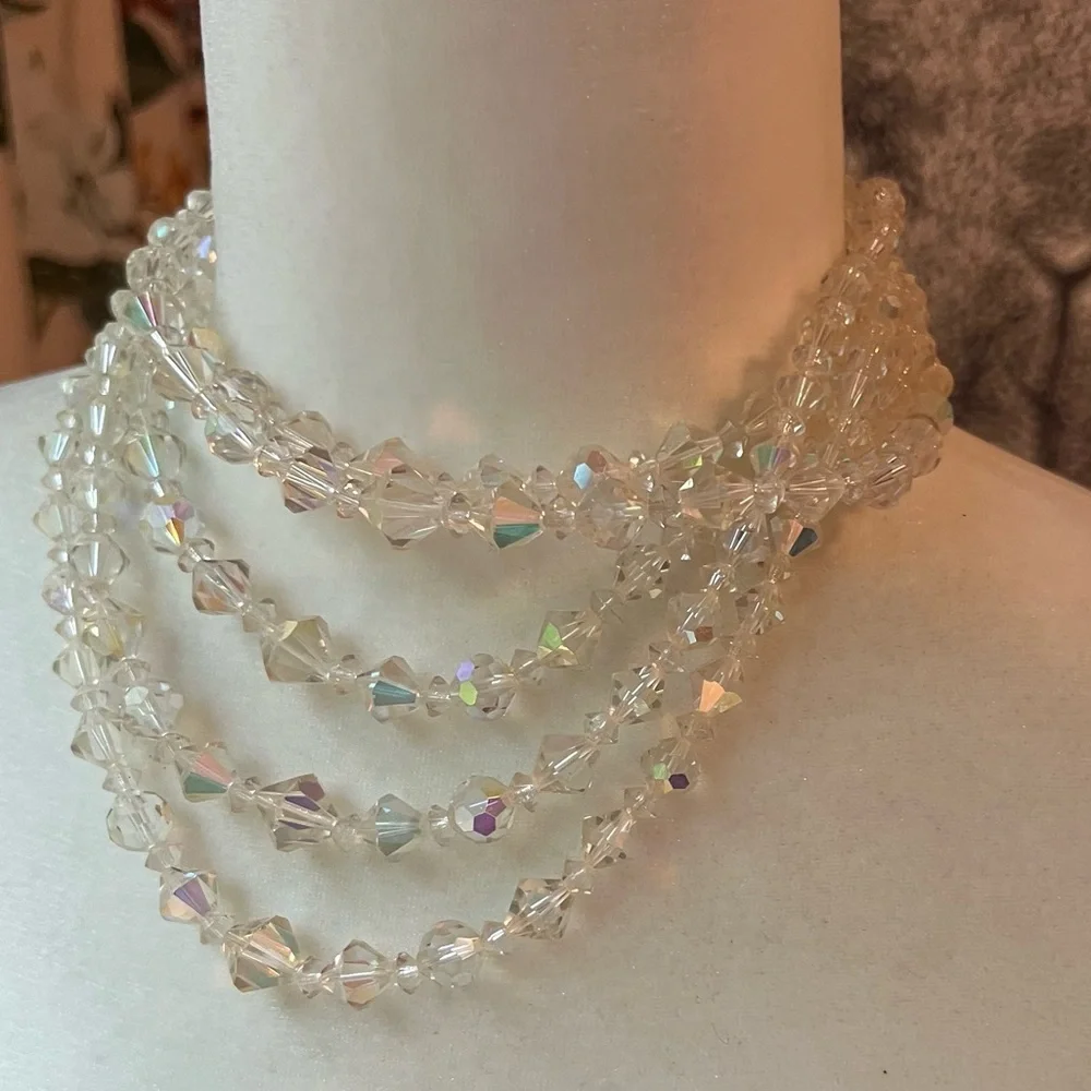 Vintage Aurora beads Five Strand Multi Layer Faceted Striking Elegant Sparkly